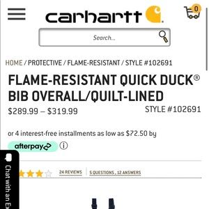 Carhartt FR Quick Duck bib overall quilt-lined